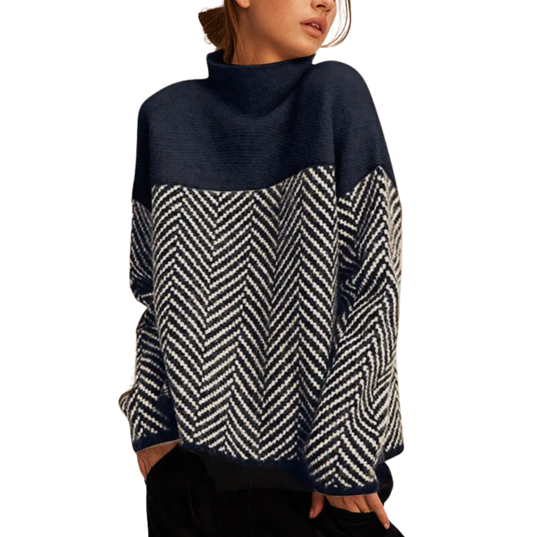 Nadia – Le Pull à Col Roulé avec Chevrons